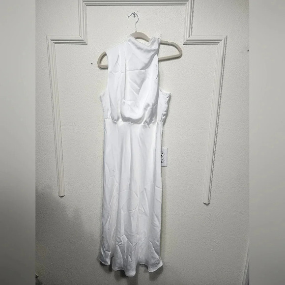 Lulus Distinctive Charm White Satin Asymmetrical Midi Dress Party Bridal Prom - Picture 6 of 9